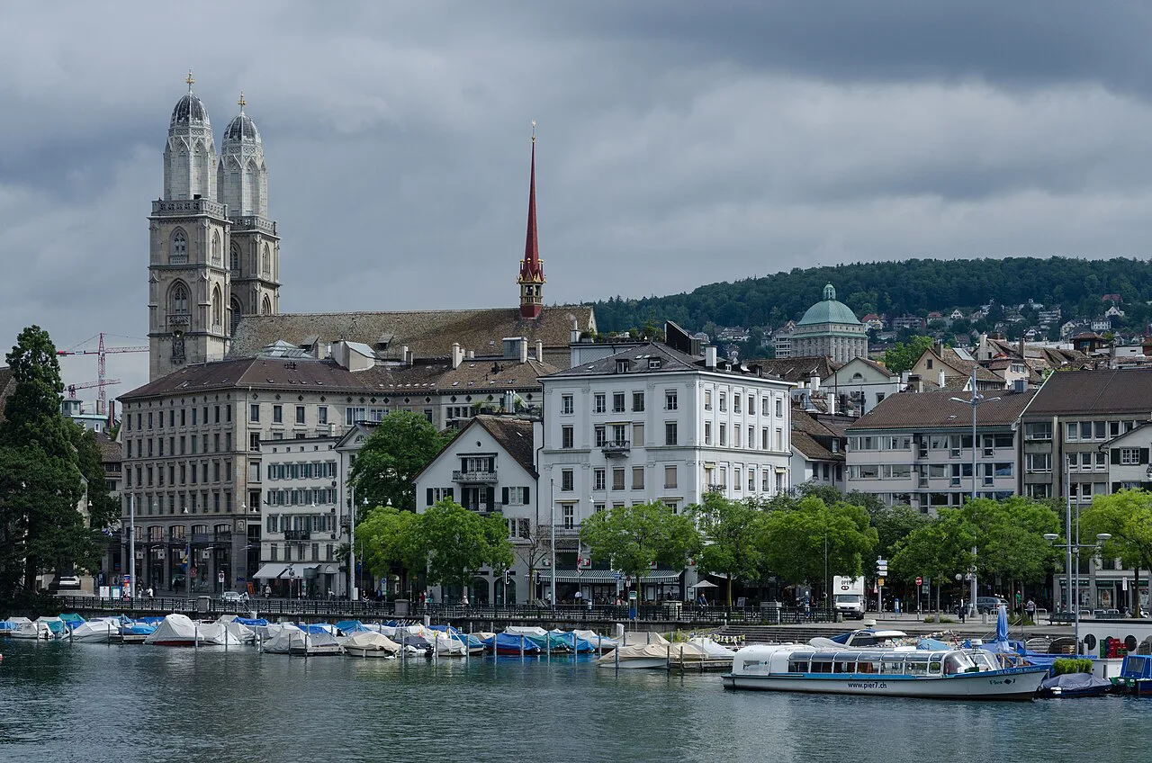 View of Limmatquai and Grossmünster, Zürich