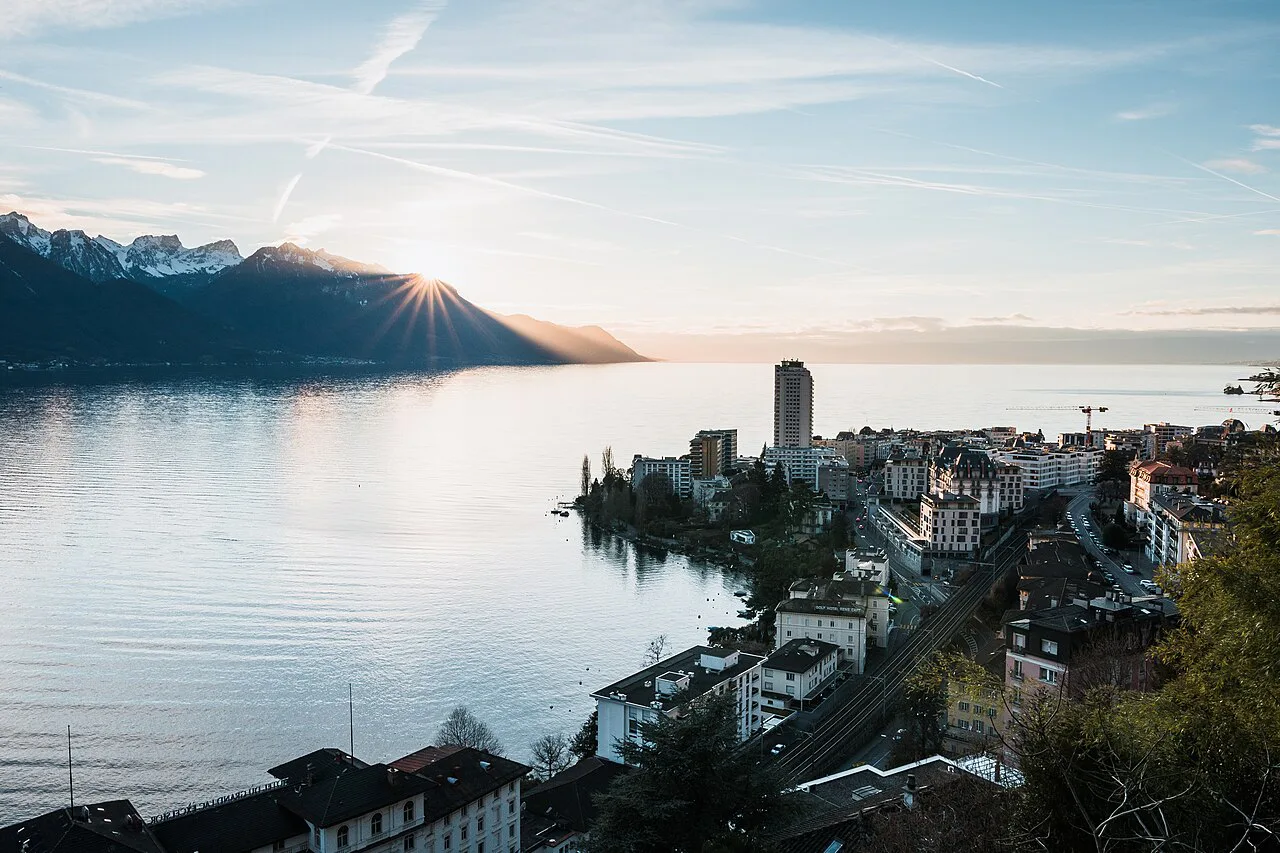Montreux sunset over Lake Geneva