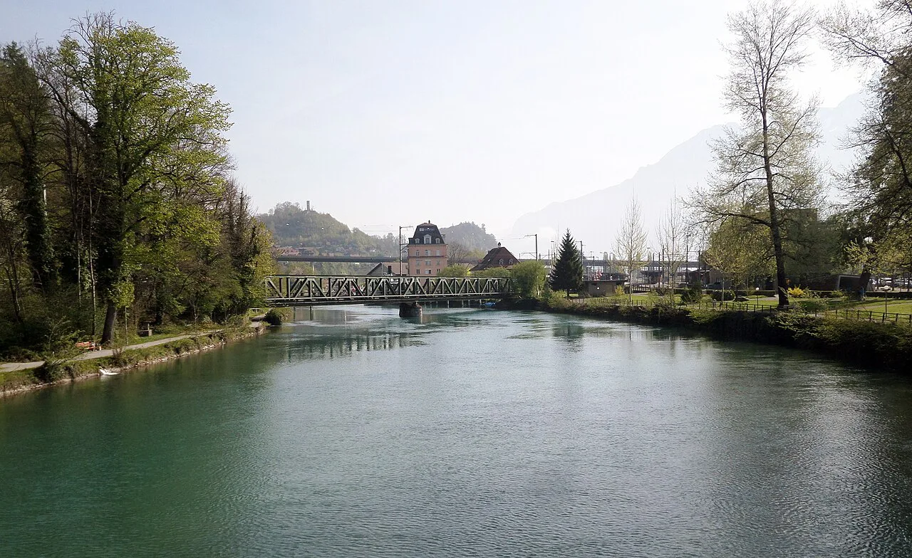 River Aare, Interlaken. View towards Lake Brienz