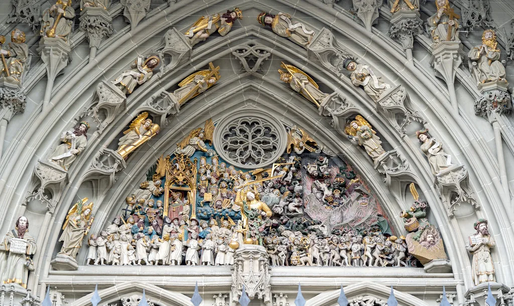 Venue view: Bern Minster (Berner Münster), showing the cathedral's west portal in Bern, Switzerland.
