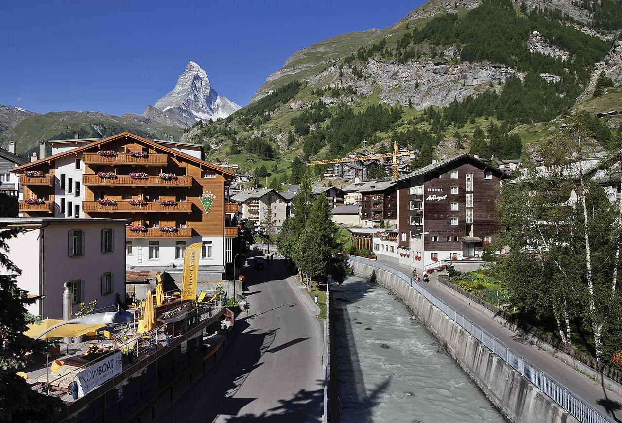 Central Zermatt and Matter Vispa river, Wallis, Switzerland, August