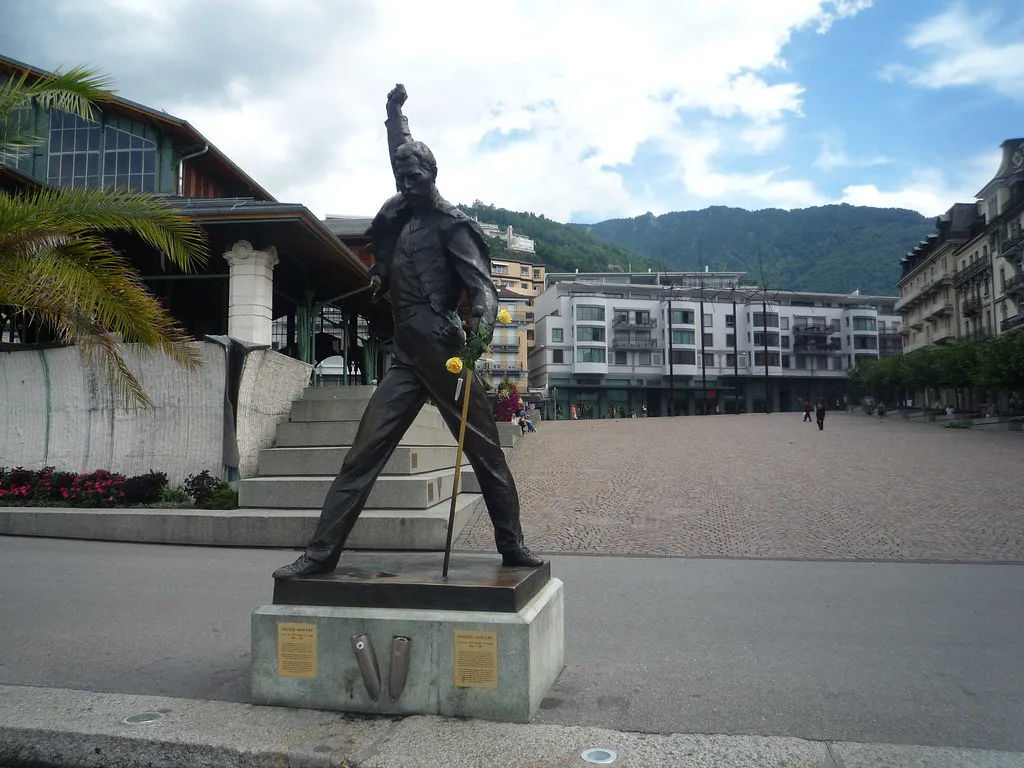 The Freddie Mercury statue on the lakeside promenade in Montreux, Switzerland.