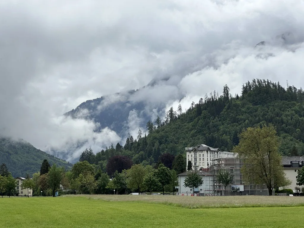 Venue view: Höhematte in Interlaken, the central meadow with paraglider landing field, Bern, Switzerland.