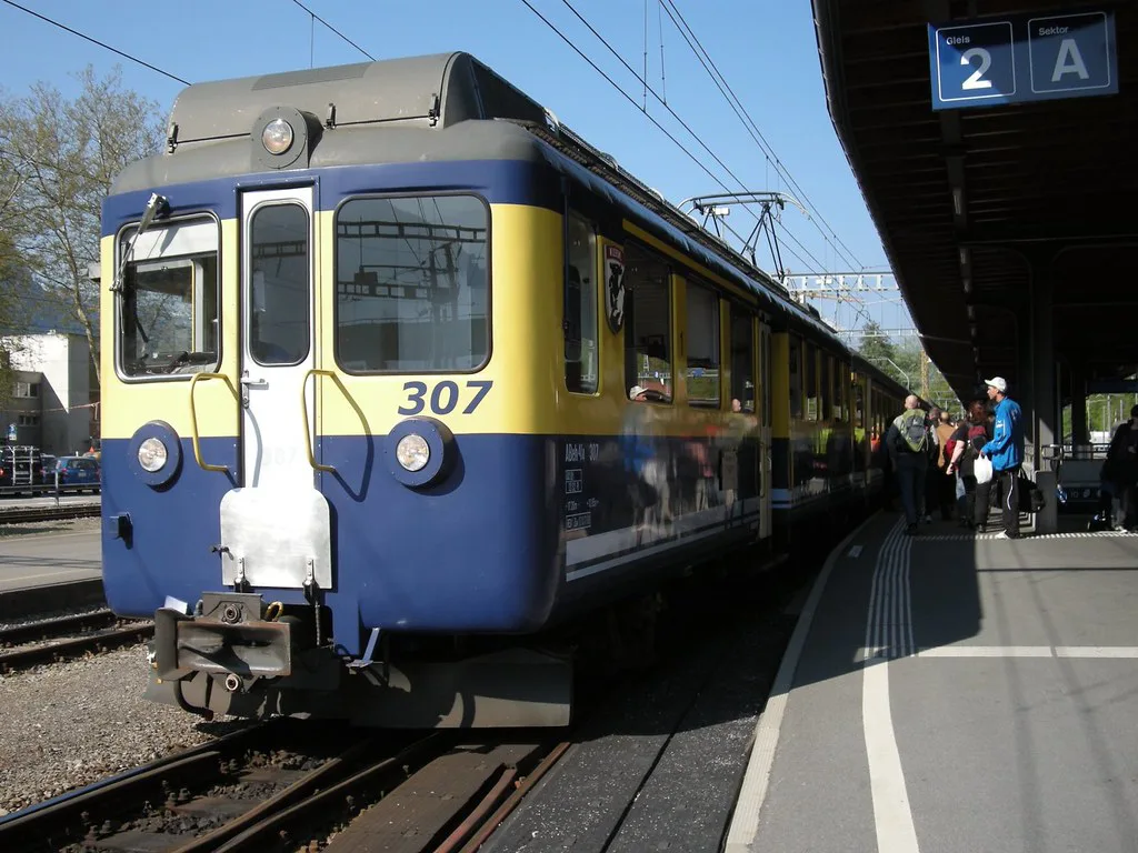 Venue view: Berner Oberland-Bahn train at Interlaken Ost station, the hub of Interlaken's east side.