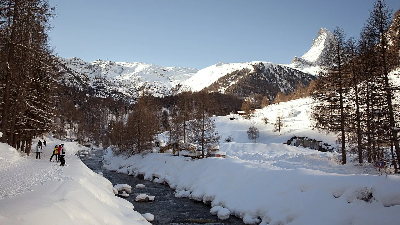 Snowy river in Zermatt