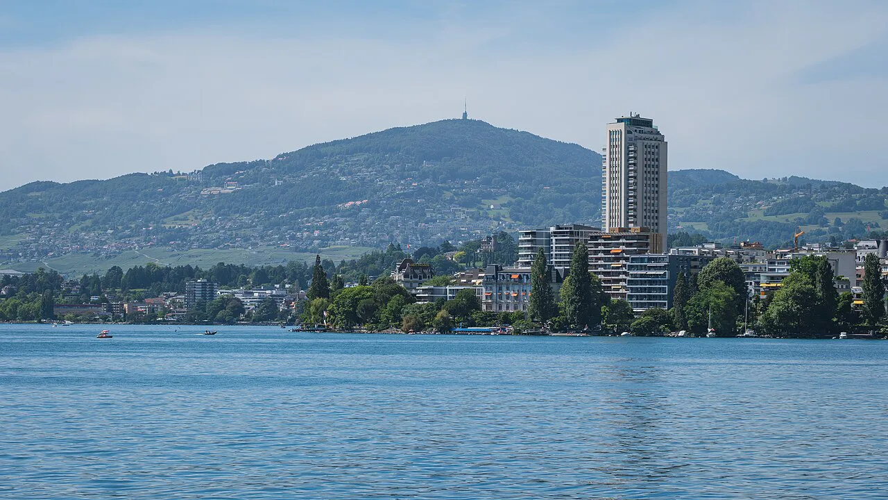 Montreux waterfront with the Tour d'Ivoire, Montreux, Vaud
