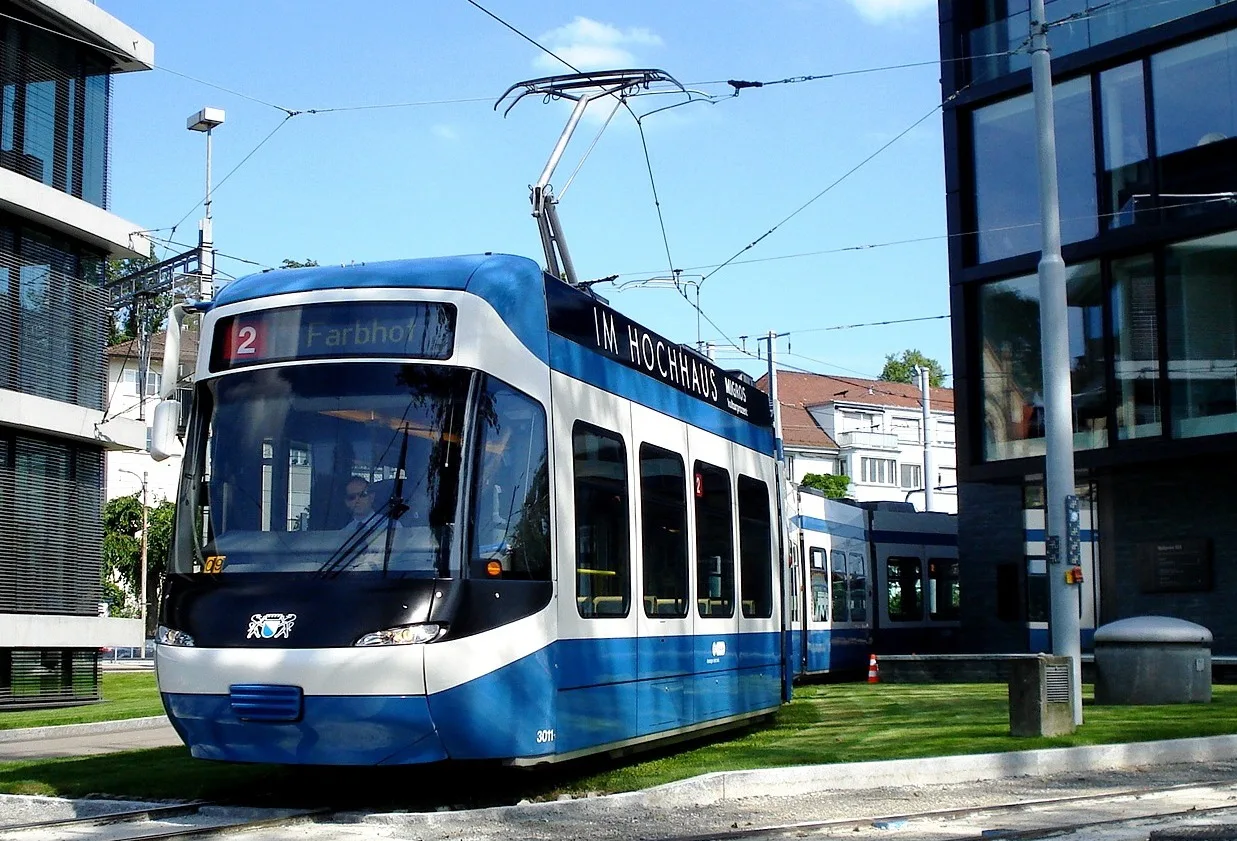 Cobra tram in Zurich on route 2, April