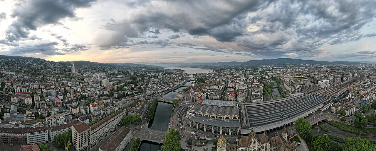 Zurich Aerial panorama facing the Zurich See